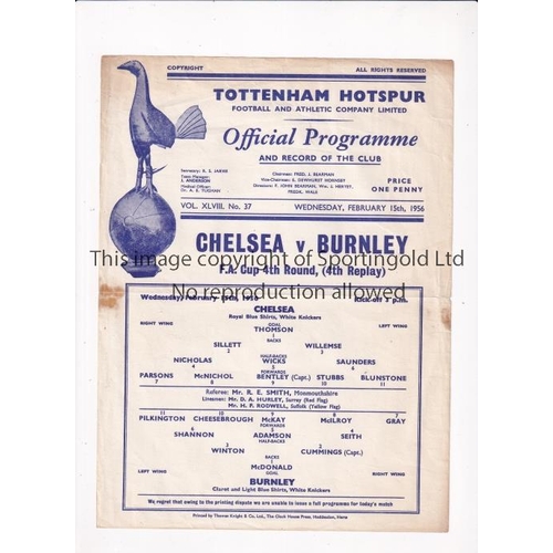 360 - CHELSEA V BURNLEY 1956 F.A. CUP AT TOTTENHAM      Single sheet for the tie at White Hart Lane 15/2/1... 