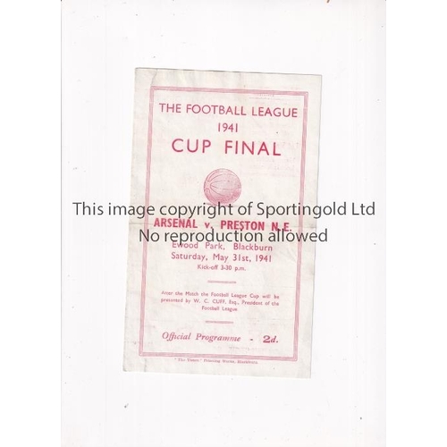 429 - 1941 F.L. WAR CUP FINAL REPLAY AT BLACKBURN ROVERS F.C.     Official programme for Arsenal v Preston... 