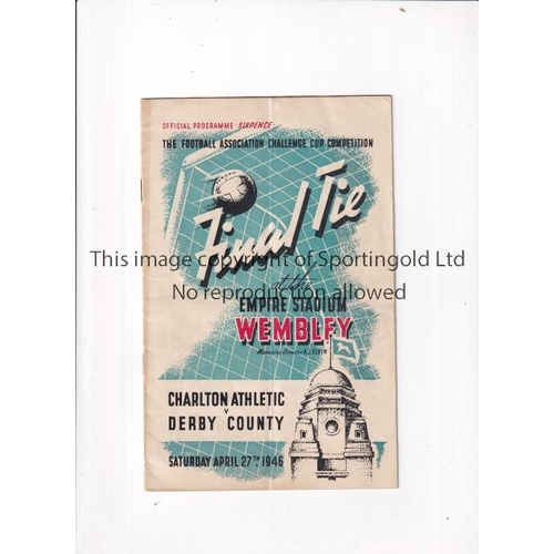 430 - 1946 F.A. CUP FINAL    Official programme for Charlton Athletic v Derby County, vertical fold, no wr... 