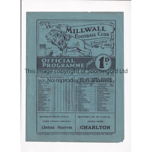 448 - MILLWALL V TOTTENHAM HOTSPUR 1932      Programme for the League match at Millwall 29/10/1932, slight... 