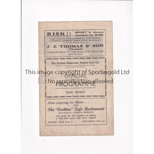 452 - ROCHDALE V STOCKPORT COUNTY 1935      Programme for the League match at Rochdale 14/9/1935, slightly... 