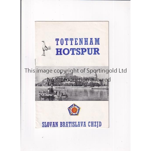 460 - TOTTENHAM HOTSPUR    Programme for the away ECWC tie v Slovan Bratislava 5/3/1963.    Generally good