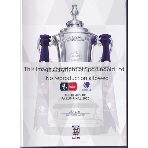 461 - 2020 FA CUP FINAL / LIMITED EDITION PROGRAMME      Scarce official hardback bound official F.A. issu... 