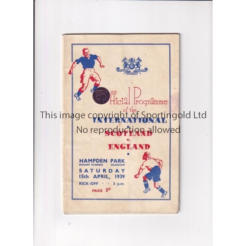 468 - SCOTLAND V ENGLAND 1939     Programme for the match at Hampden Park, very slightly marked on the fro... 