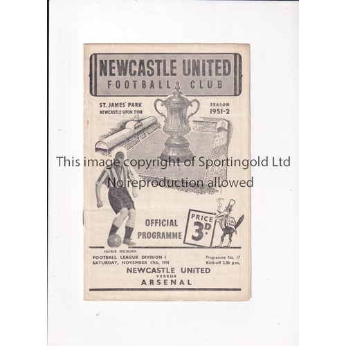 47 - ARSENAL     Programme for the away League match v Newcastle United 17/11/1951, slight horizontal cre... 