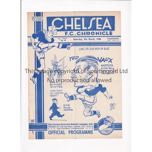 60 - CHELSEA      Programme for the home FL South Regional League match v Portsmouth 9/3/1940, very sligh... 