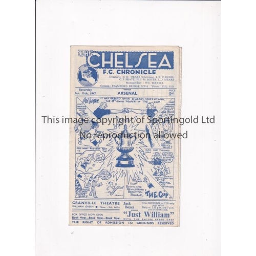 62 - CHELSEA      Programme for the home FA Cup tie v Arsenal 11/1/1947, slightly creased and very slight... 