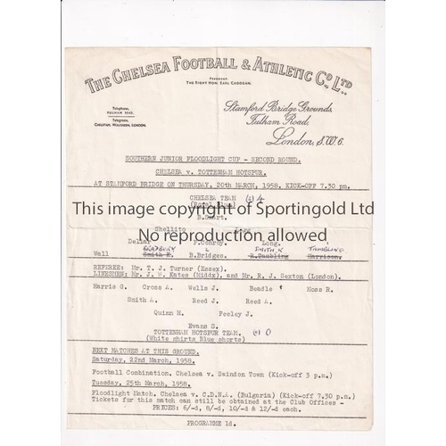 63 - CHELSEA V TOTTENHAM HOTSPUR 1958     Single sheet programme for the SJFC tie at Chelsea 20/3/1958, s... 