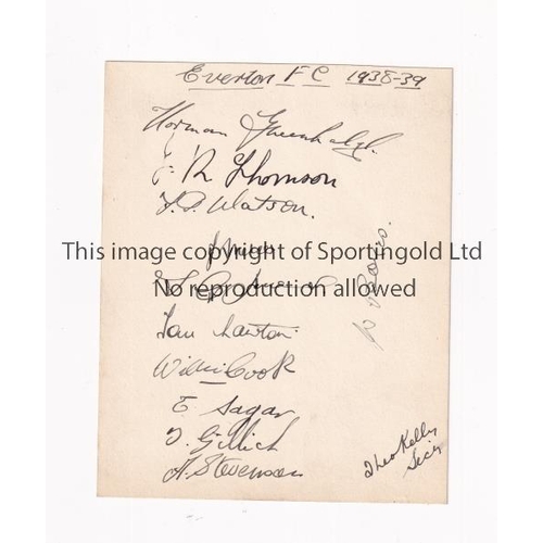 654 - EVERTON 1938/9 CHAMPIONS / AUTOGRAPHS     An album sheet signed by 11 players including Greenhalgh, ... 