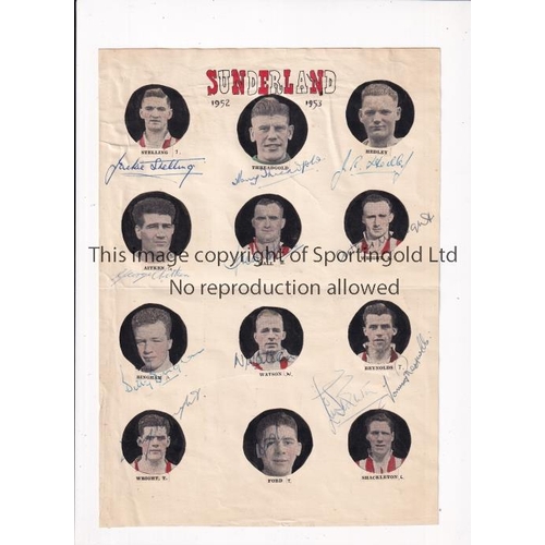 656 - SUNDERLAND 1952-3 / AUTOGRAPHS      A sheet of colour portraits signed by all 12 players including S... 