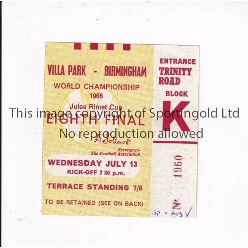 670 - 1966 WORLD CUP     Ticket for Spain v Argentina match 13/7/1966 at Villa Park, small match details w... 