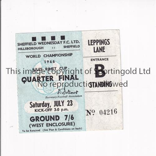 673 - 1966 WORLD CUP      Ticket for West Germany v Uruguay 23/7/1966 Quarter-Final at Hillsborough.     G... 