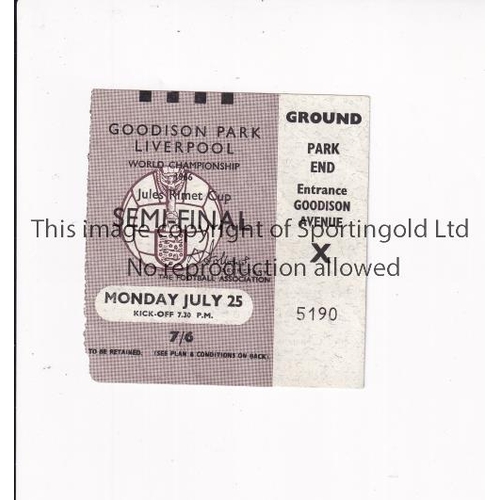 674 - 1966 WORLD CUP       Ticket for West Germany v USSR 25/7/1966 Semi-Final at Goodison Park, tiny pape... 