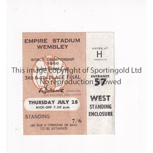 675 - 1966 WORLD CUP      Ticket for Portugal v USSR 28/7/1966 3/4 Play-Off at Wembley, very slight vertic... 