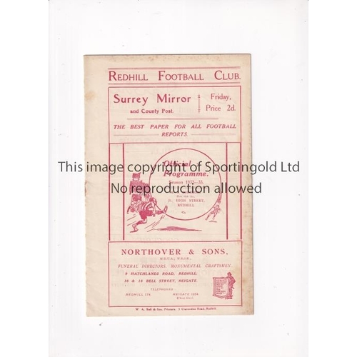 679 - REDHILL V WESTMINSTER BANK 1933      Programme for the Hospital Cup match at Redhill 14/1/1933, stap... 