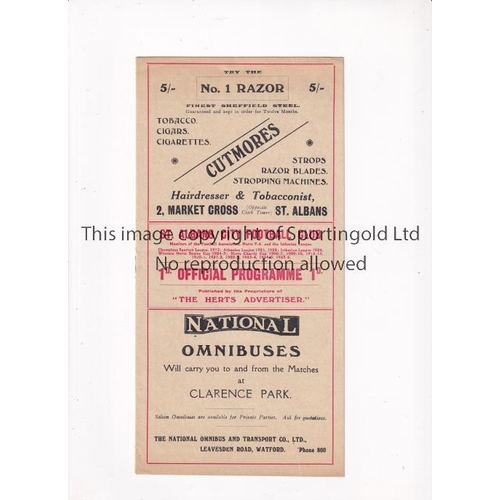 680 - ST. ALBANS CITY V NUNHEAD 1927     Programme for the Athenian League match at St. Albans 12/3/1927, ... 