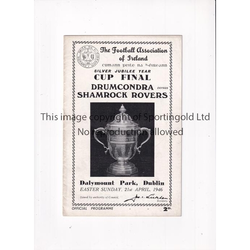 83 - F.A. IRELAND CUP FINAL 1946      Programme for Shamrock Rovers v Drumcondra 21/4/1946 at Dalymount P... 