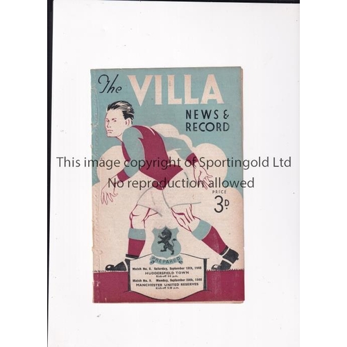 10 - MANCHESTER UNITED      Joint programme for the away Central League match v Aston Villa Reserves 20/9... 