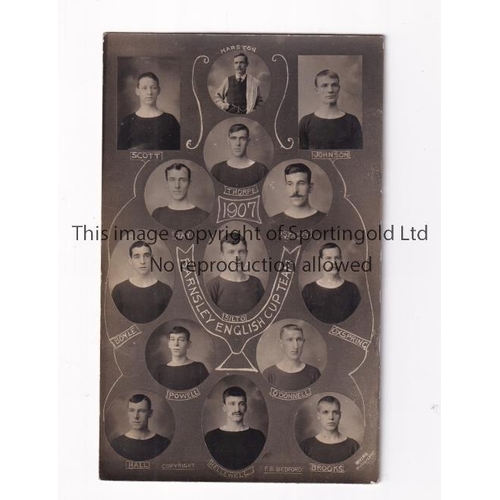 1170 - BARNSLEY 1907   Postcard showing head and shoulders portraits of the 1907 Barnsley Cup team with pla... 