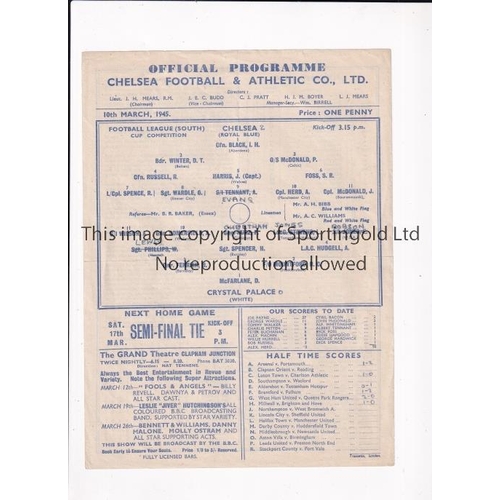 1174 - CHELSEA V CRYSTAL PALACE 1945     Single sheet programme for the FL South Cup at Chelsea 10/3/1945, ... 