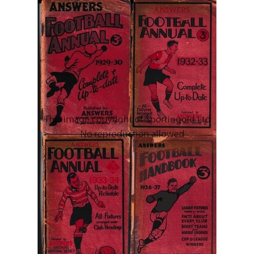 1175 - ANSWERS FOOTBALL   Four Answers Football Annuals', 1929/30, 1932-33 (covers split), 1933-34  and 193... 