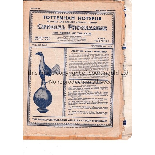 1178 - TOTTENHAM HOTSPUR   Eight Tottenham home programmes , v Bristol City Res 6/11/48, v Cardiff Res 20/1... 