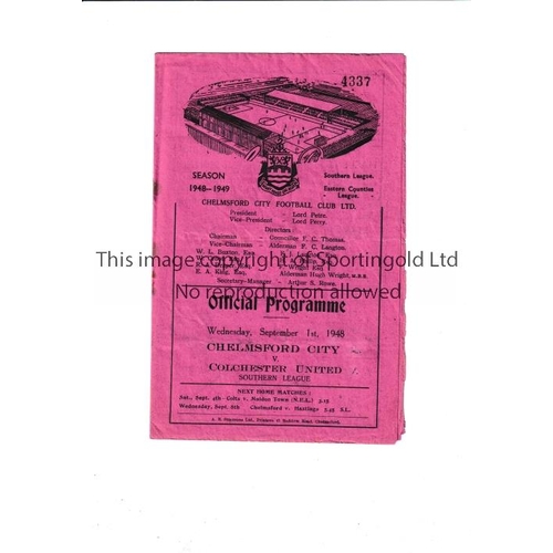 1180 - COLCHESTER UNITED 1948     Programme for the away Southern League match v. Chelmsford City 1/9/1948,... 