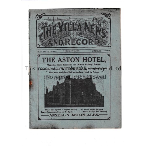 1188 - ASTON VILLA V SUNDERLAND 1922   Aston Villa home programme v Sunderland, 11/2/1922, rusty staple , m... 