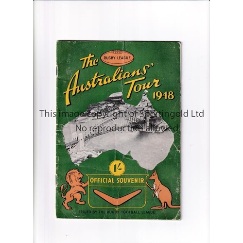 2124 - AUSTRALIAN RUGBY LEAGUE     Official souvenir for the Tour of the UK in 1948, slightly creased.    F... 