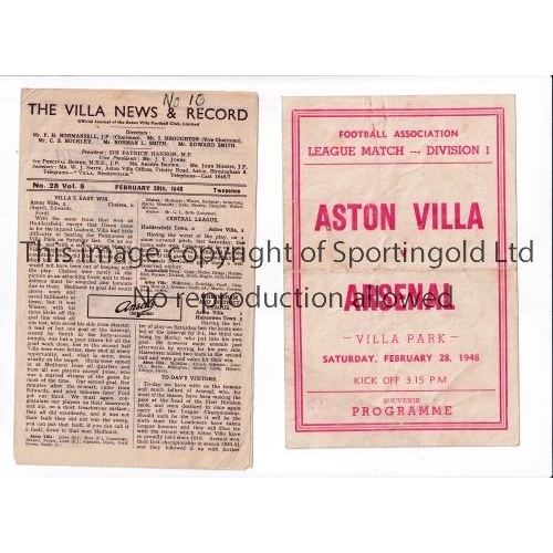 263 - ASTON VILLA V ARSENAL 1947/8     Official and pirate programmes, issued by Ross, for the League matc... 