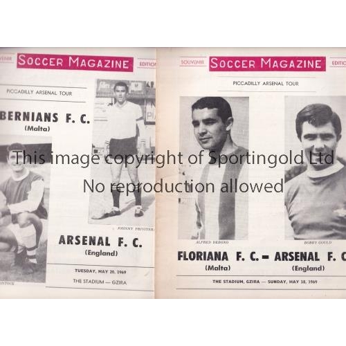 27 - ARSENAL IN MALTA 1969    Two Soccer Magazine issues v Floriana 18/5/1969 and Hibernians 20/5/1969.  ... 