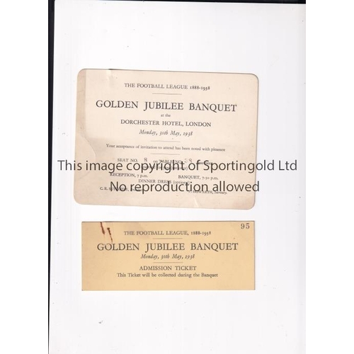 3 - FOOTBALL LEAGUE JUBILEE 1938     An invitation with seat number card and an admission ticket for the... 