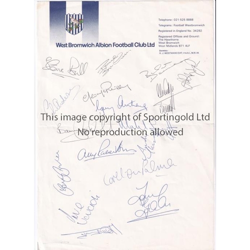 425 - WBA / STEVE BULL AUTOGRAPHS 1986       West Bromwich Albion headed sheet of paper with 17 signatures... 