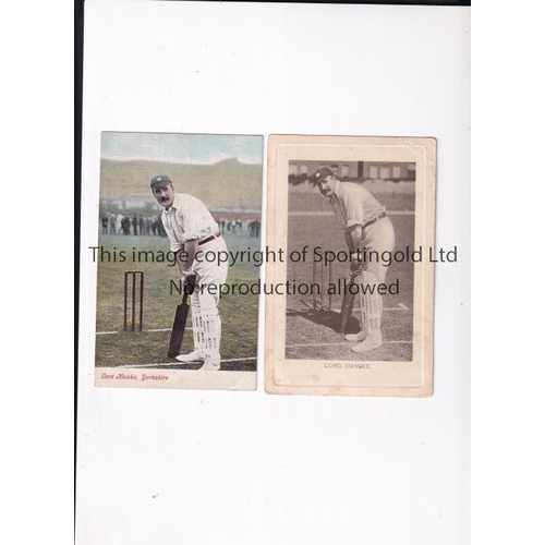 483 - YORKSHIRE CCC - LORD HAWKE   Two postcards, one colour, showing Lord Hawke in batting stance, althou... 