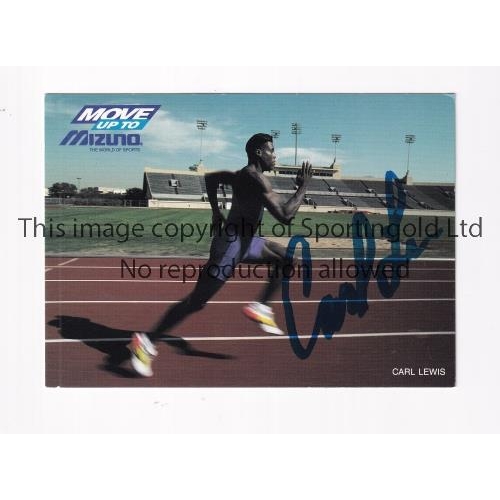 5 - CARL LEWIS AUTOGRAPH     Postcard size Mizuno promo-card signed in blue marker.    Good