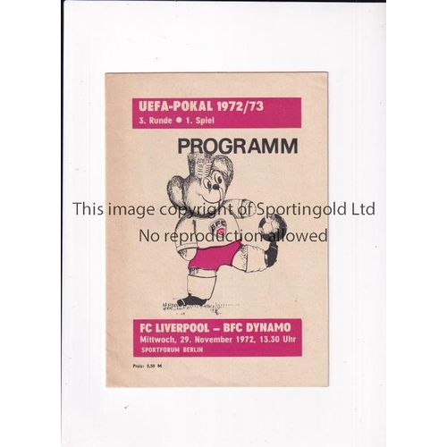 60 - LIVERPOOL     Programme for the away UEFA Cup tie v Dynamo Berlin 29/11/1972.    Very good