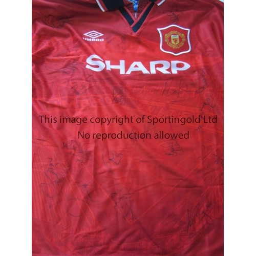 816 - MAN UTD  Home short sleeve shirt, Umbro Sharp sponsor, image of stadium on front and reverse of shir... 