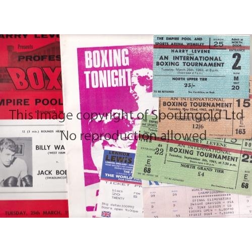 850 - BOXING PROGRAMMES WITH TICKETS      Ten programmes and tickets for fights from the 1960's onwards in... 