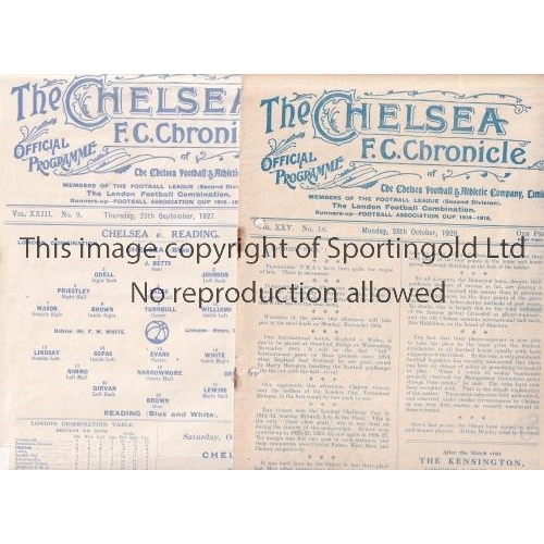 854 - CHELSEA   Two home programmes, slightly distressed, v Clapton Orient 28/10/1929, London Challenge Cu... 