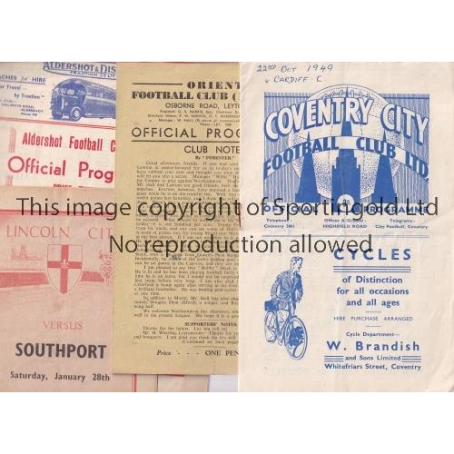 861 - 1940'S FOOTBALL PROGRAMMES      Five programmes: Aldershot v. Leyton Orient 8/10/1949 slightly creas... 