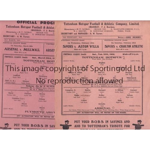 1094 - TOTTENHAM HOTSPUR        Three home single sheet programmes for season 1945/6 v Arsenal, scores ente... 
