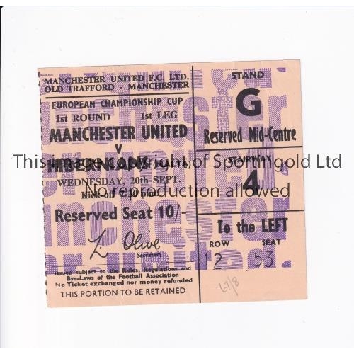 1174 - TICKET 1969 AC MILAN V MANCHESTER UNITED      Ticket for the closed circuit game played in Milan and... 