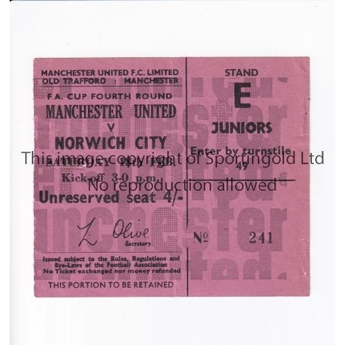 1176 - TICKET 1967 MANCHESTER UNITED V NORWICH FA CUP   Ticket for the tie at Old Trafford on 18/2/67, slig... 