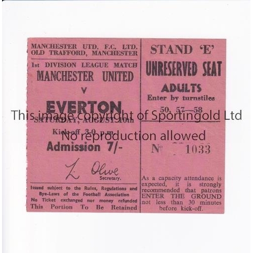 1177 - TICKET 1968 MANCHESTER UNITED V EVERTON   Ticket for the league game at Old Trafford on 10/8/68, sli... 