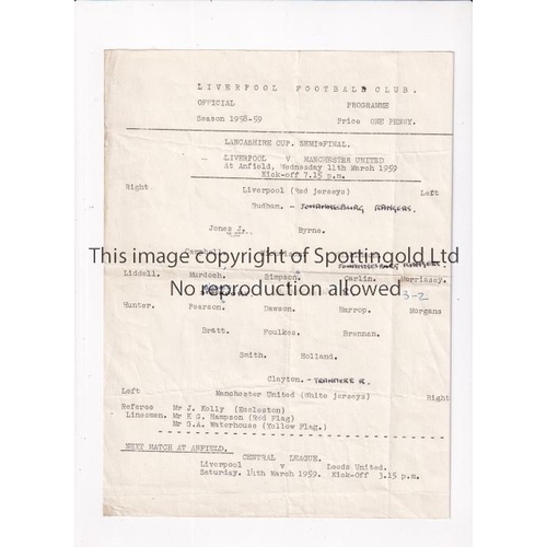 1229 - MANCHESTER UNITED        Single sheet programme for the away Lancashire Senior Cup Semi-Final v Live... 