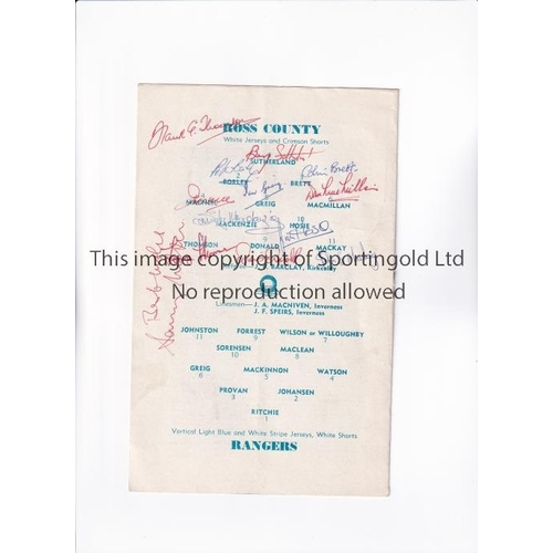 14 - GLASGOW RANGERS / ROSS COUNTY AUTOGRAPHS 1966      Programme for the away Scottish Cup tie v Ross Co... 