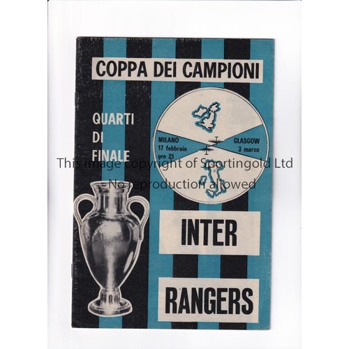 19 - GLASGOW RANGERS       Programme for the away European Cup tie v Inter Milan 1/2/1965.      Good