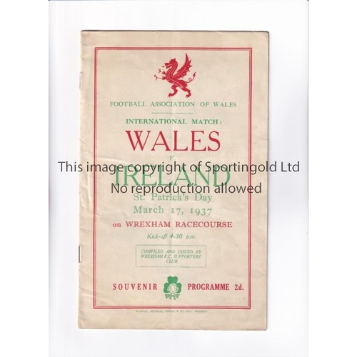 31 - WALES V NORTHERN IRELAND 1937       Programme for the match at Wrexham 17/3/1937, slightly creased. ... 