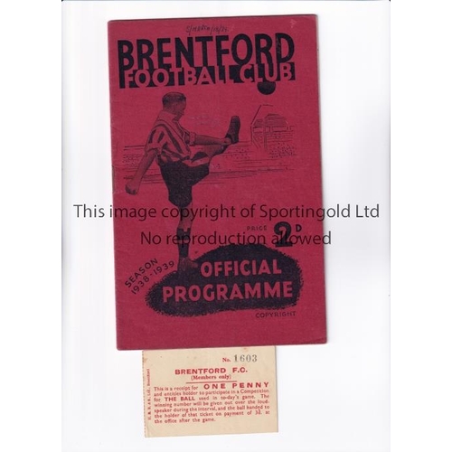 363 - LEEDS UNITED     Programme for the away League match v Brentford 18/3/1939, date written at the top ... 