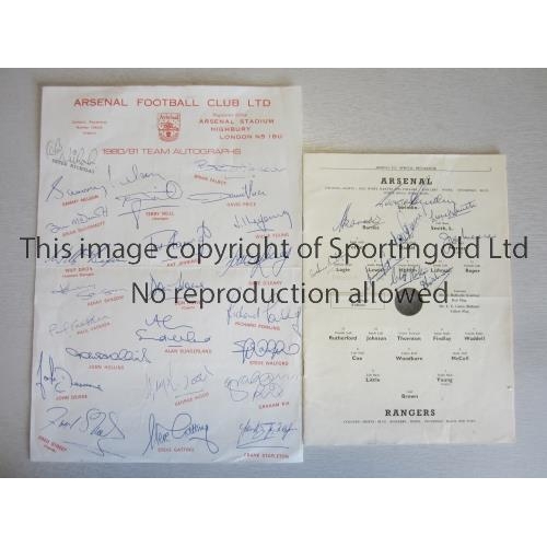 37 - ARSENAL AUTOGRAPHS 1951     Programme for the Friendly match at Arsenal v Rangers 17/10/1951 signed ... 